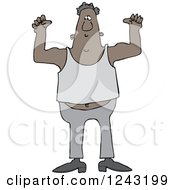 Clipart Of A Chubby African American Man Flexing His Muscles Royalty Free Vector Illustration