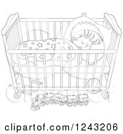 Clipart Of A Black And White Toddler Boy Sleeping In A Crib Royalty Free Vector Illustration