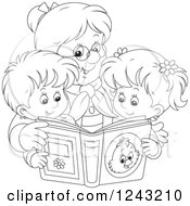 Clipart Of A Black And White Granny Reading A Story Book To Her Grandchildren Royalty Free Vector Illustration