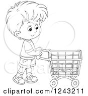 Poster, Art Print Of Black And White Boy Pushing A Shopping Cart