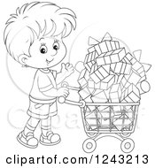 Poster, Art Print Of Black And White Boy Pushing A Shopping Cart Full Of Presents