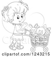Poster, Art Print Of Black And White Girl Pushing A Shopping Cart Full Of Toys