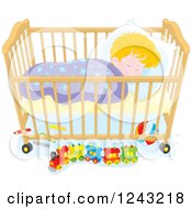 Clipart Of A Blond Caucasian Toddler Boy Sleeping In A Crib Royalty Free Vector Illustration