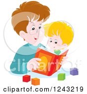 Poster, Art Print Of Happy Caucasian Father Reading A Story Book To His Son