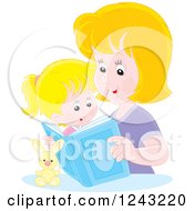 Poster, Art Print Of Happy Caucasian Mother Reading A Story Book To Her Daughter