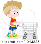 Poster, Art Print Of White Boy Pushing A Shopping Cart