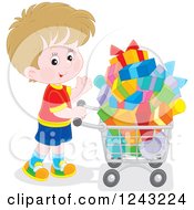 Poster, Art Print Of White Boy Pushing A Shopping Cart Full Of Presents