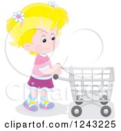 Poster, Art Print Of Blond Caucasian Girl Pushing A Shopping Cart