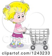 Poster, Art Print Of Blond Girl Pushing A Shopping Cart