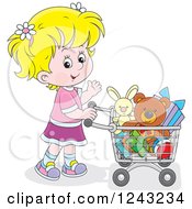 Poster, Art Print Of Blond Girl Pushing A Shopping Cart Full Of Toys