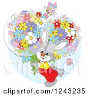 Poster, Art Print Of Gray Bunny Rabit Carrying Flowers