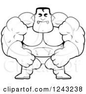 Clipart Of A Black And White Mad Brute Muscular Super Hero Man Royalty Free Vector Illustration
