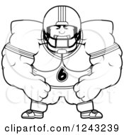 Clipart Of A Black And White Mad Brute Muscular Football Player Royalty Free Vector Illustration
