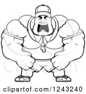 Clipart Of A Black And White Brute Muscular Male Sports Coach Yelling Royalty Free Vector Illustration