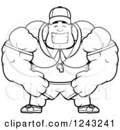 Clipart Of A Black And White Brute Muscular Male Sports Coach Smiling Royalty Free Vector Illustration