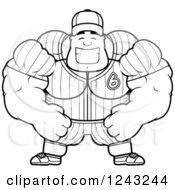 Clipart Of A Black And White Brute Muscular Baseball Player Man Grinning Royalty Free Vector Illustration