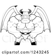 Clipart Of A Black And White Brute Muscular Winged Demon Royalty Free Vector Illustration
