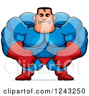 Clipart Of A Mad Brute Muscular Super Hero Man Royalty Free Vector Illustration