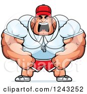 Clipart Of A Brute Muscular Male Sports Coach Yelling Royalty Free Vector Illustration