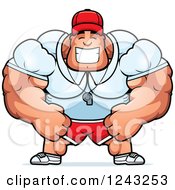 Clipart Of A Brute Muscular Male Sports Coach Smiling Royalty Free Vector Illustration