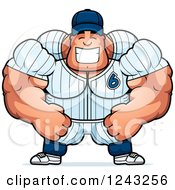 Clipart Of A Brute Muscular Baseball Player Man Grinning Royalty Free Vector Illustration