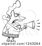 Clipart Of A Black And White Cartoon Woman Boss Mother Or Wife Screaming Through A Megaphone Royalty Free Vector Illustration by toonaday