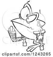 Poster, Art Print Of Black And White Cartoon Lame Injured Frog With Crutches