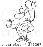 Clipart Of A Black And White Cartoon Isaac Newton Holding An Apple After Being Hit On The Head Royalty Free Vector Illustration