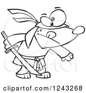 Clipart Of A Black And White Cartoon Ninja Dog Holding A Sword Royalty Free Vector Illustration