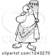 Clipart Of A Black And White Cartoon Peruvian Man Royalty Free Vector Illustration