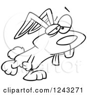 Clipart Of A Black And White Cartoon Tired Easter Bunny Rabbit Royalty Free Vector Illustration