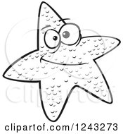 Clipart Of A Black And White Cartoon Skeptical Starfish Royalty Free Vector Illustration