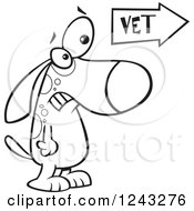 Clipart Of A Black And White Cartoon Scared Dog At The Vets Office Royalty Free Vector Illustration