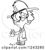 Clipart Of A Black And White Cartoon Boy Scientist With An Experiment Gone Bad Royalty Free Vector Illustration