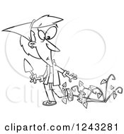Black And White Cartoon Woman Being Attacked By Bad Weeds