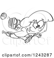 Clipart Of A Black And White Cartoon Girl Running With Eggs In An Easter Basket Royalty Free Vector Illustration by toonaday