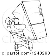 Poster, Art Print Of Black And White Cartoon Delivery Man Carrying A Fridge