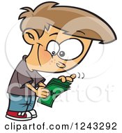 Cartoon Caucasian Boy Counting His Allowance Money