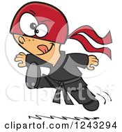 Clipart Of A Cartoon Boy Ninja Jumping And Kicking Royalty Free Vector Illustration
