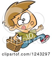 Poster, Art Print Of Cartoon Caucasian Boy Running With An Easter Basket