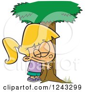 Clipart Of A Cartoon Caucasian Girl Hugging A Tree Royalty Free Vector Illustration by toonaday
