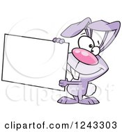 Clipart Of A Cartoon Purple Easter Bunny Rabbit Holding A Sign Royalty Free Vector Illustration by toonaday