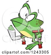 Cartoon Lame Injured Frog With Crutches