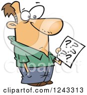 Clipart Of A Cartoon Caucasian Man Holding A Questionaire Royalty Free Vector Illustration