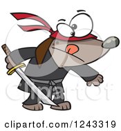 Clipart Of A Cartoon Ninja Dog Holding A Sword Royalty Free Vector Illustration