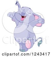 Clipart Of A Cute Happy Purple Elephant Holding His Arms Up Royalty Free Vector Illustration by Pushkin