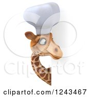 Clipart Of A 3d Giraffe Chef Smiling Around A Blank Sign Royalty Free Illustration by Julos