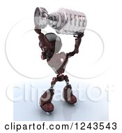 Poster, Art Print Of 3d Red Android Robot Ice Hockey Champion Holding Up A Trophy