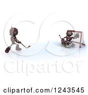 Clipart Of 3d Red Android Robots Playing Hockey Royalty Free Illustration
