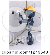 3d Blue Android Construction Robot Installing An Electrical Socket 4